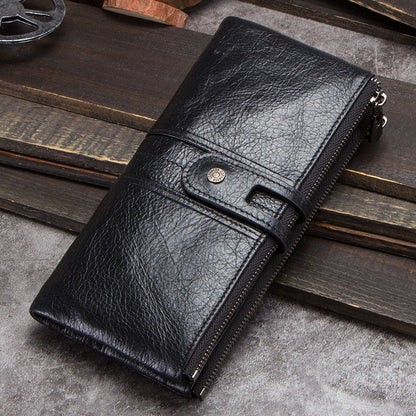 Men Clutch Wallet Genuine Leather Long Wallet Hasp Card Holder Vintage Male Zipper Coin Purse Money Clip Women Purse