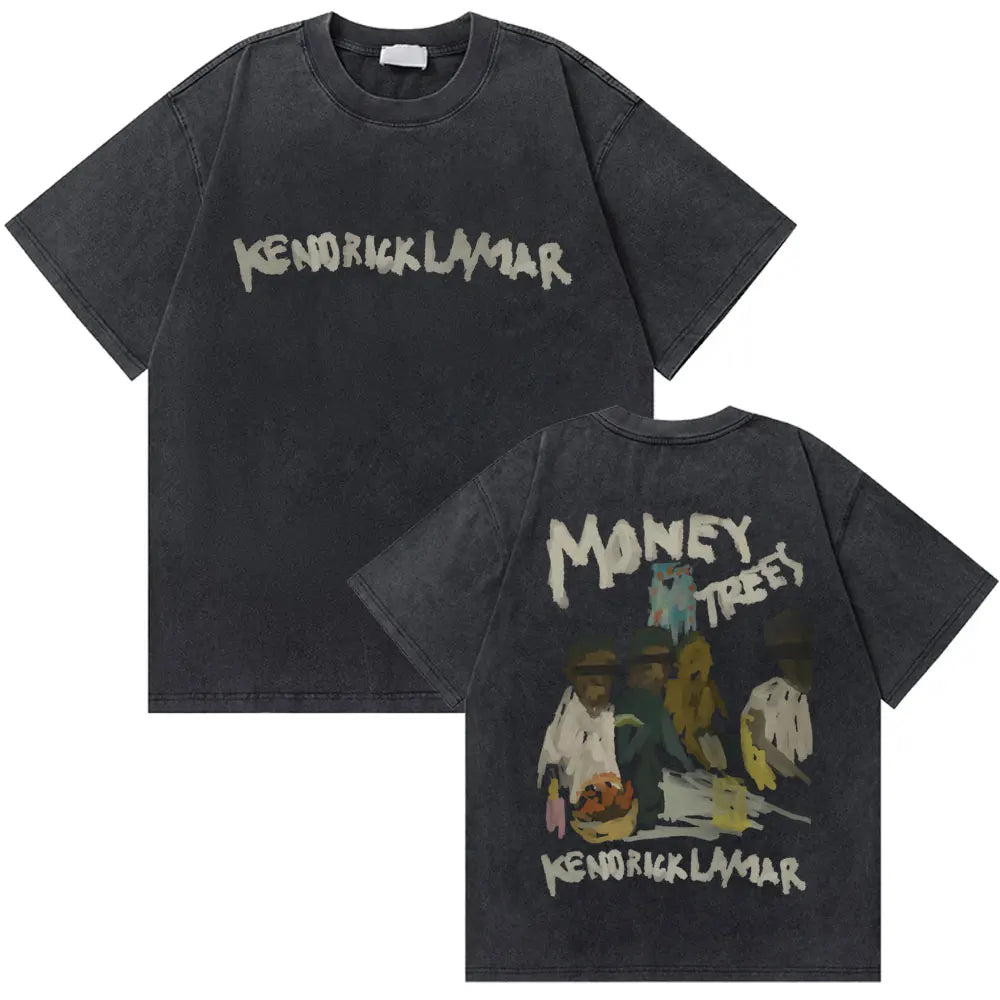 Washed Vintage Rapper Kendrick Lamar Good Kid Money Trees T-shirts Men Hip Hop Retro Oversized Tshirt Male Fashion Trend T Shirt