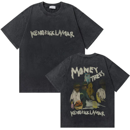 Washed Vintage Rapper Kendrick Lamar Good Kid Money Trees T-shirts Men Hip Hop Retro Oversized Tshirt Male Fashion Trend T Shirt