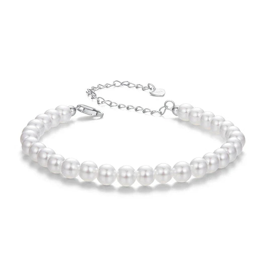 Bracelets en perles blanches pour femmes, bracelet à chaîne réglable en argent 925 avec fausses perles, bijoux de mariage de mariée