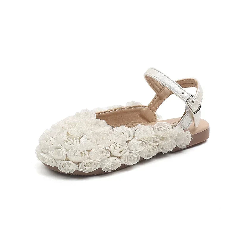 Girls Sandals 2024 Cute Toes Wrapped Flowers Spring New Children Fashion Princess Mary Janes for Party Wedding Shows Simple Cute