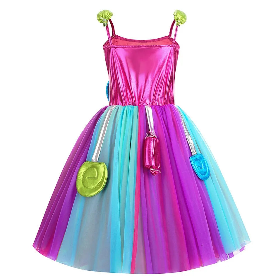 2025 Purim Festival Suspender Rainbow Dress For Girl Candy Lollipop Costume Party Gift Candy Dress + Lollipop Accessories Suit