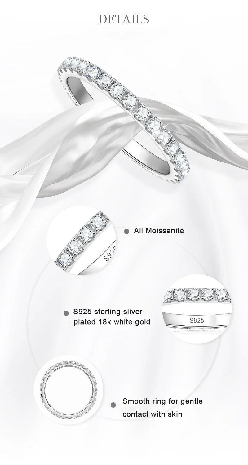 2mm D Color Moissanite Ring 925 Sterling Sliver Solid 18k White Gold Eternity Band Wedding Engagement Rings For Women