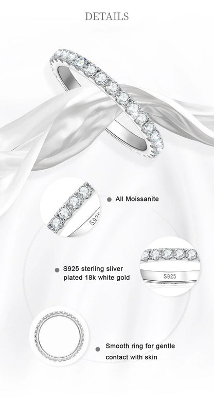 2mm D Color Moissanite Ring 925 Sterling Sliver Solid 18k White Gold Eternity Band Wedding Engagement Rings For Women