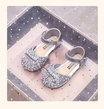 Girls Half Sandals Shiny Crystal Ins Trendy 2025 Summer New Kids Dance Shoes Non-slip Soft Sole Children Princess Shoes Sweet