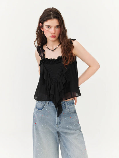 2026 Summer Women's Square Neck Sleeveless Crop Top, Spaghetti Strap Design Blouse for Y2K Coquette & Daily Layering Style