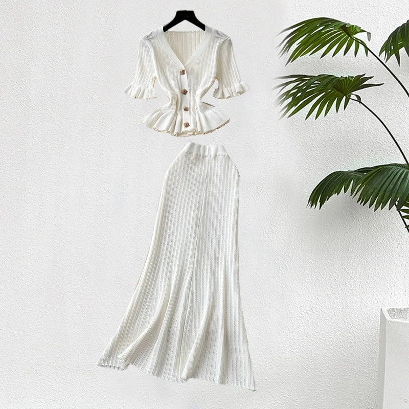 Brand Fashion One-piece Knitted Maxi Dress Women Elegant V-neck Ruffled Slim Waist Bodycon Sweater Dress Party Vestido