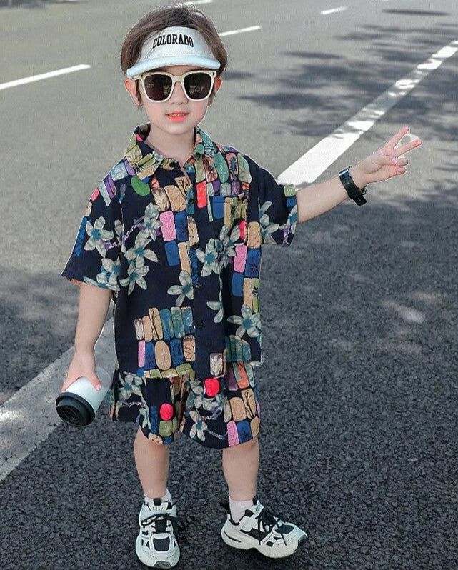 Printed Shirt Korean Clothing Children Top Children's From 8 12 Years Summer Suit for Boy Kids Boys Clothes Set 4 Old Costume 7
