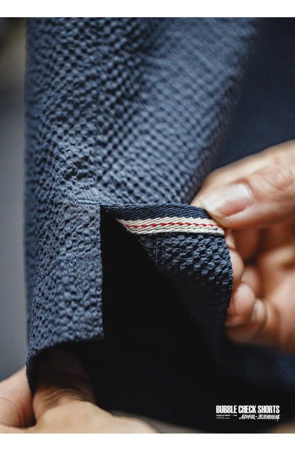 Men's Lightweight Seersucker Solid Shorts Texture Straight Five Inch Thin Breathable American Retro Workwear Casual Summer