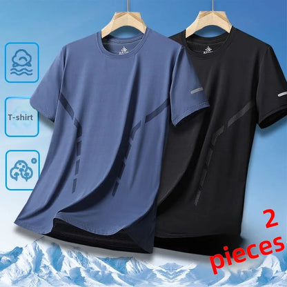 Ice Silk Men's T-Shirt Quick Dry Thin Short Sleeve Breathable Half Sleeve Large Size Casual Sporty Trendy round Neck Short Sl...