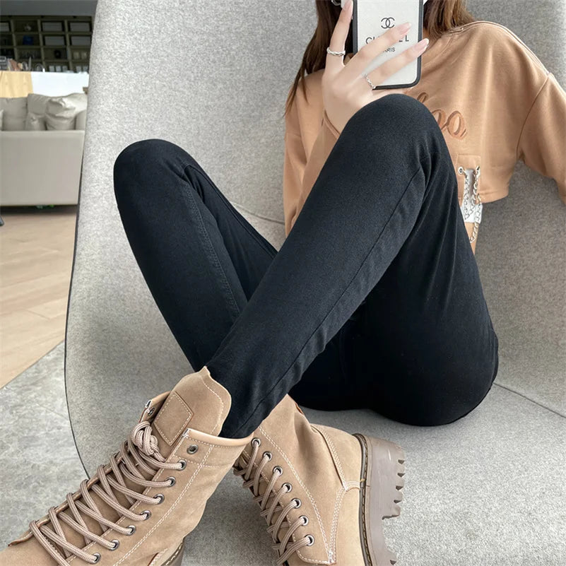 Women Stretch Jeans Lady Slim Skinny Pencil Jeans High Waist Vintage Pants Girls Leggings Straight Leg Korea Fashion Trousers