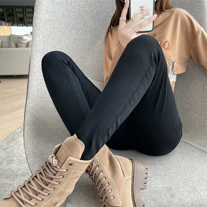 Women Stretch Jeans Lady Slim Skinny Pencil Jeans High Waist Vintage Pants Girls Leggings Straight Leg Korea Fashion Trousers