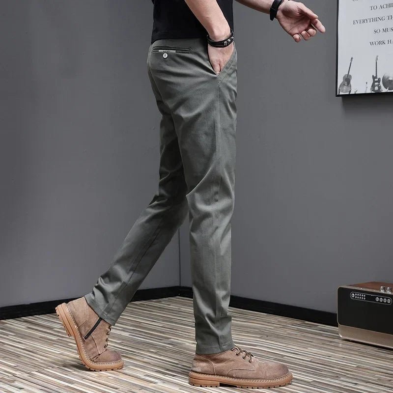 2024 Spring Summer Men's Casual Pants 97.8% Cotton Business Korean Fashion Slim Fit Stretch Gray Black Khaki Trousers Male Pant