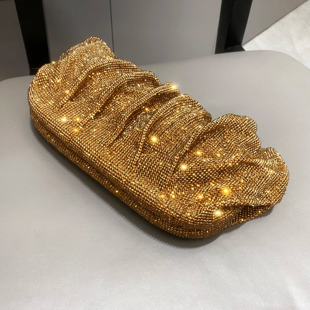Shiny Handle Rhinestones Handmade Evening Clutch Bags New Folds Purses And Handbags Luxury Designer Wedding Party High Quality