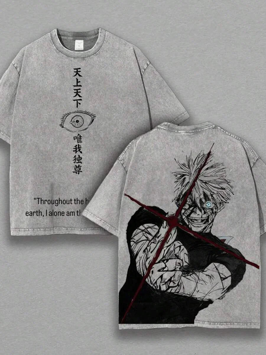 Gojo Satoru Graphic Tshirt Jujutsu Kaisen Manga Clothing For Men Women Cotton T-shirts Retro Washed Tee Harajuku Casual T Shirt