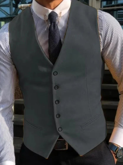 Men Vest Yellow Solid V Neck Single Button Waistcoat For Wedding Party Banquet Business Casual Daily Office Work Men Suit Vest