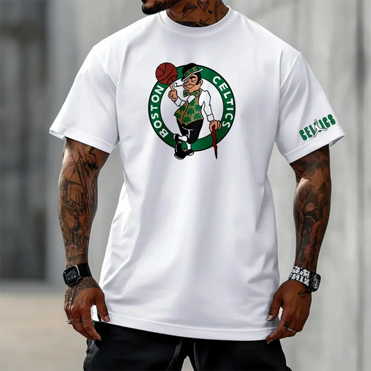 White Cotton TShirt Boston Retro Casual Athletic Style Men Fitness Muscle Style