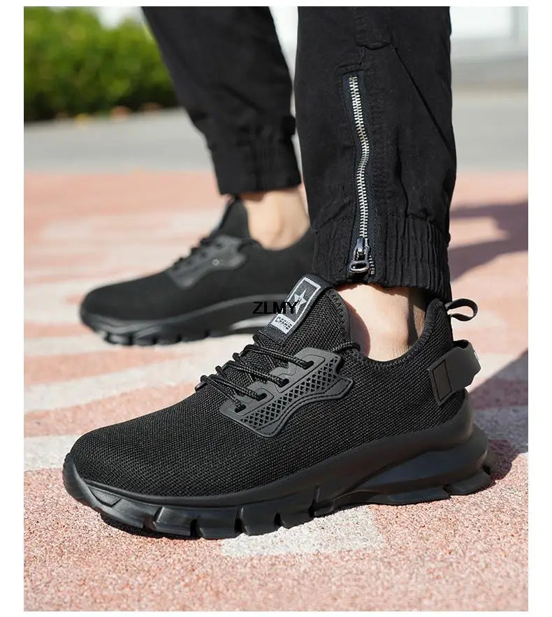 Black Safety Shoes Men Steel Toe Sneakers Lightweight Puncture Proof Work Safety Boots Man Breathable Working Shoes Anti-smash