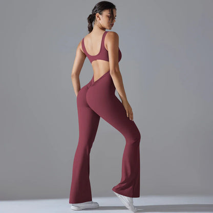 Sexy Back V Jumpsuit Gym Set Women Training Yoga Suit Sportswear Women Sports Jumpsuit Fitness Rompers Stretch Workout Bodysuits