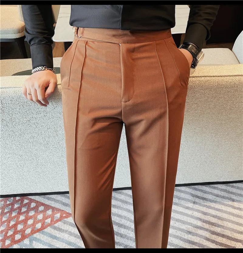 High Quality Men's Suit Pant Solid Color England Style Slim Fit Casual High Waist Trousers Men Spring Autumn Fashion Suit Pants