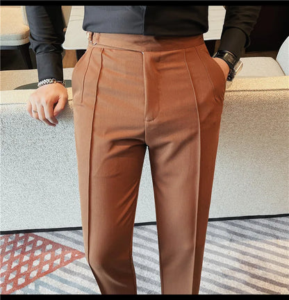 High Quality Men's Suit Pant Solid Color England Style Slim Fit Casual High Waist Trousers Men Spring Autumn Fashion Suit Pants