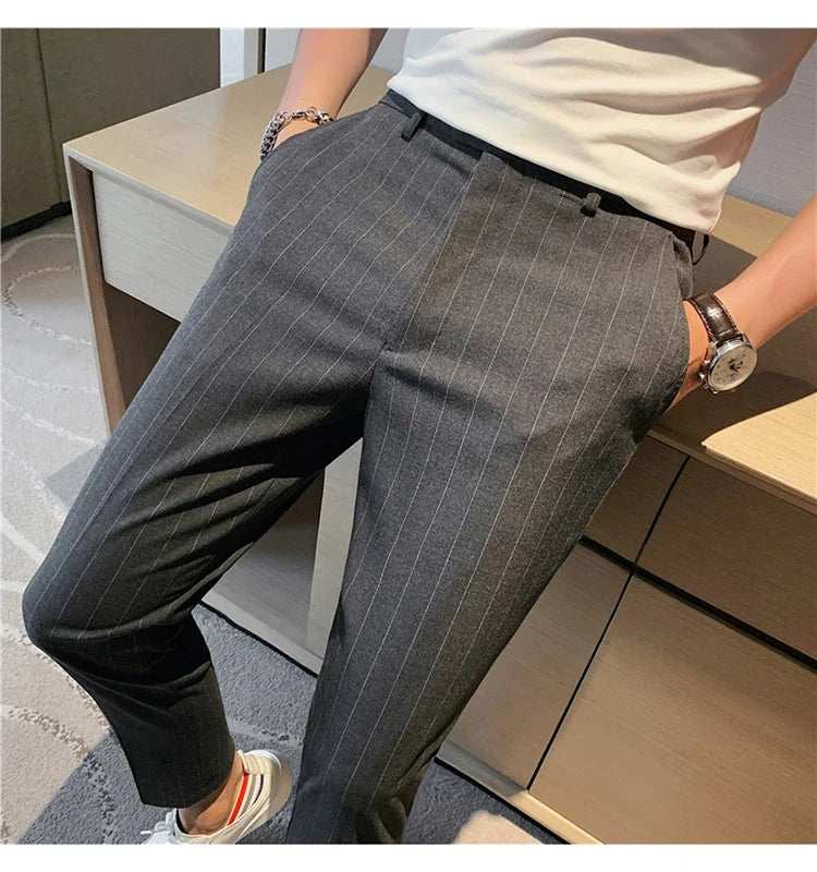 High Quality Fashion Striped Casual Men's Suit Pants 2026 New Business Office Social Wedding Slim Fit Trousers Oversized Size