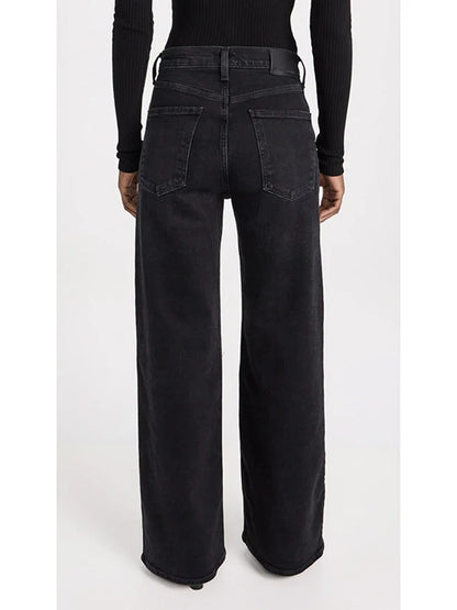 Female Retro Casual Baggy Straight Leg Jeans Women Stretch Classic Gray Denim Pants Lady Solid Cheap Fashion Trousers
