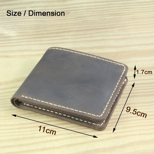 Portefeuille de luxe pour homme en cuir véritable fait à la main, portefeuille à deux volets, porte-monnaie court pour homme, pince à billets en cuir vintage avec poche zippée