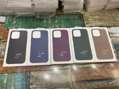 With Box Official Magnetic Busine Leather Case for Orginal IPhone 17 Pro Max 16 15 14 13 12 for Magsafe Wireless Charge Cover
