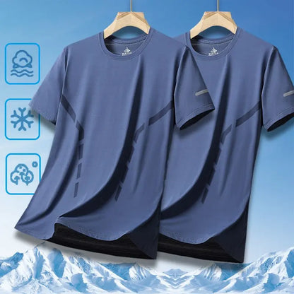 Ice Silk Men's T-Shirt Quick Dry Thin Short Sleeve Breathable Half Sleeve Large Size Casual Sporty Trendy round Neck Short Sl...