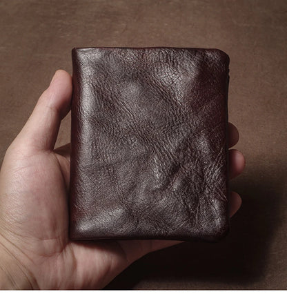 Vintage Genuine Leather Wallet For Men Women Zipper Coin Purse Driver License ID Card Holder Short Bifold Cowhide Purse
