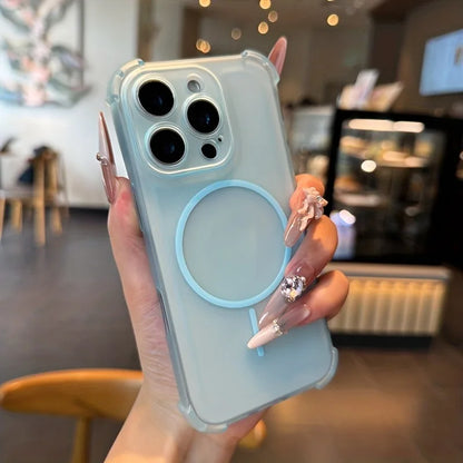 Luxury Magnetic Translucent Airbag Bumper Case For iPhone 17 14 15 13 16 Pro Max 17Pro Cases For Magsafe Shockproof Back Cover