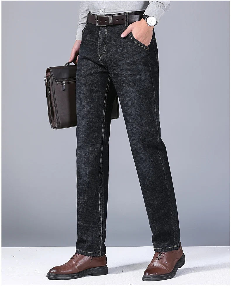 Men Fashion Straight Jeans Mens 2024 New Stretch Slim Fit Pants Comfortable Soft Business Denim Trousers Male Brand Clothing