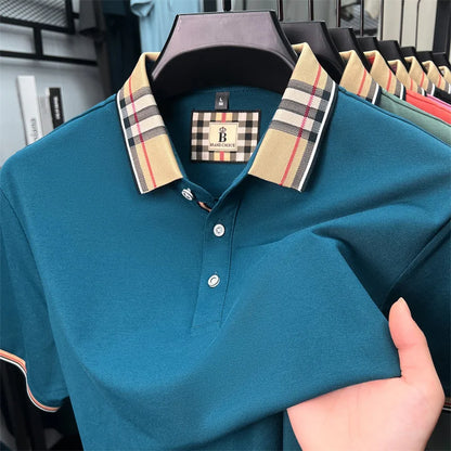 Luxury brand short sleeve polo shirt men fashionable simple solid color summer mercerized cotton breathable casual lapel T shirt