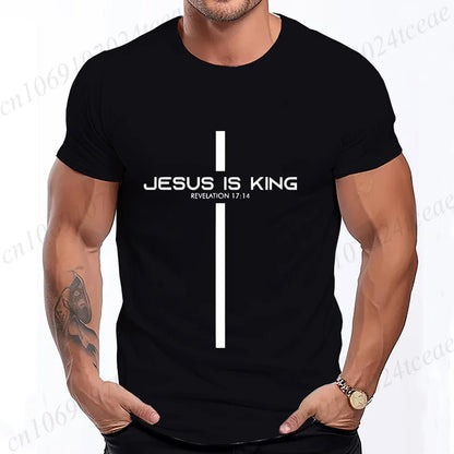 T Shirt for Men Jesus Is King Print Graphic T Shirts Unisex Harajuku Fashion Casual Street Short Sleeve Tee Jesus Is King Tops
