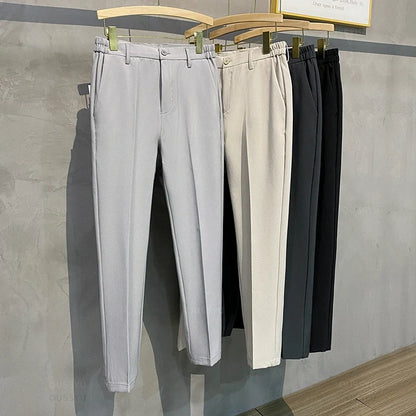 Summer Men's Casual Pants Suit Pant Slim Fit Work Elastic Waist Thin Jogging Business Trousers Male Black Grey Plus Size 40