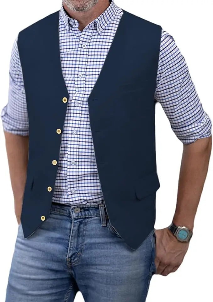 Men's Slim Fit Cotton Suit Vest Solid Color Business Casual Business Dinner Party Dress Waistcoat Wedding Groomsman's Dress