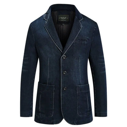 Blazer Men's Fashion Gentleman Business Retro Versatile Trendy Wedding Professional Casual Solid-color Host Cotton Denim Blazer