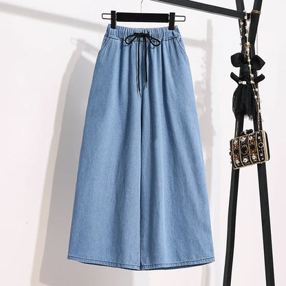 2026 High Waist Loose Fit Wide Leg Jeans Women Plus Size Casual Straight Workwear Trousers Summer Autumn Denim Capri Pants