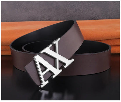 HigFashion Personality Buckle A Letter Belt Men's Leather Waistband Designer Luxury Brand Belts Casual Black Cowskin Waist Strap