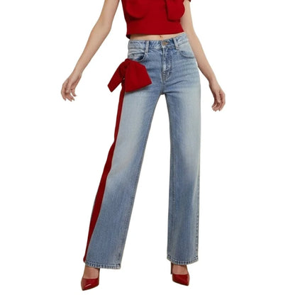 Women's Fall Winter Going Out Jeans 2025 New Stylish Elegant Bow-embellished Blue Leisure Fashion Pants for Ladies