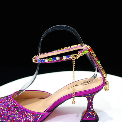 New Arrival Fashion Style Pointed Shoes Bag Soft Handle Bag Anklet Design Medium Heel Ladies Shoes Suitable for Wedding Party