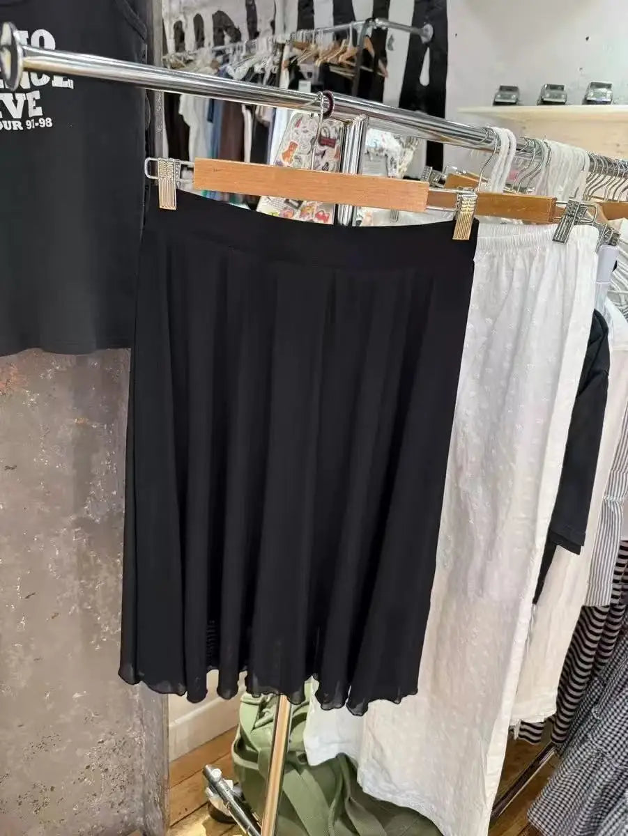 Vintage Black Chiffon Fungus Hem Mini Skirts Women Summer New Casual Preppy Style A-line Short Faldas Female Sweet Elegant Skirt