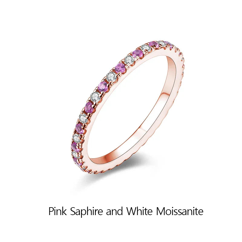 Bague Moissanite Ronde ATTAGEMS 2023 Véritable Argent S925 Bagues Empilables pour Femmes Saphir Rose et Bleu Alliance Fine