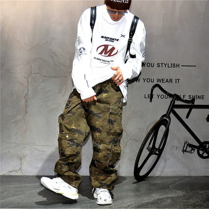 High Quality Vintage Multi-Pocket Camo Cargo Pants Mens Clothing High-End Fabric Tactical Baggy Pants Thick Casual Work Trousers