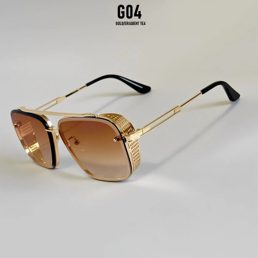 Metal Punk Sunglasses For Men Vintage Square Fashion Glasses 2024 Vacation Sunglasses Women Trendy Gafas De Sol Hombre Zonnebril
