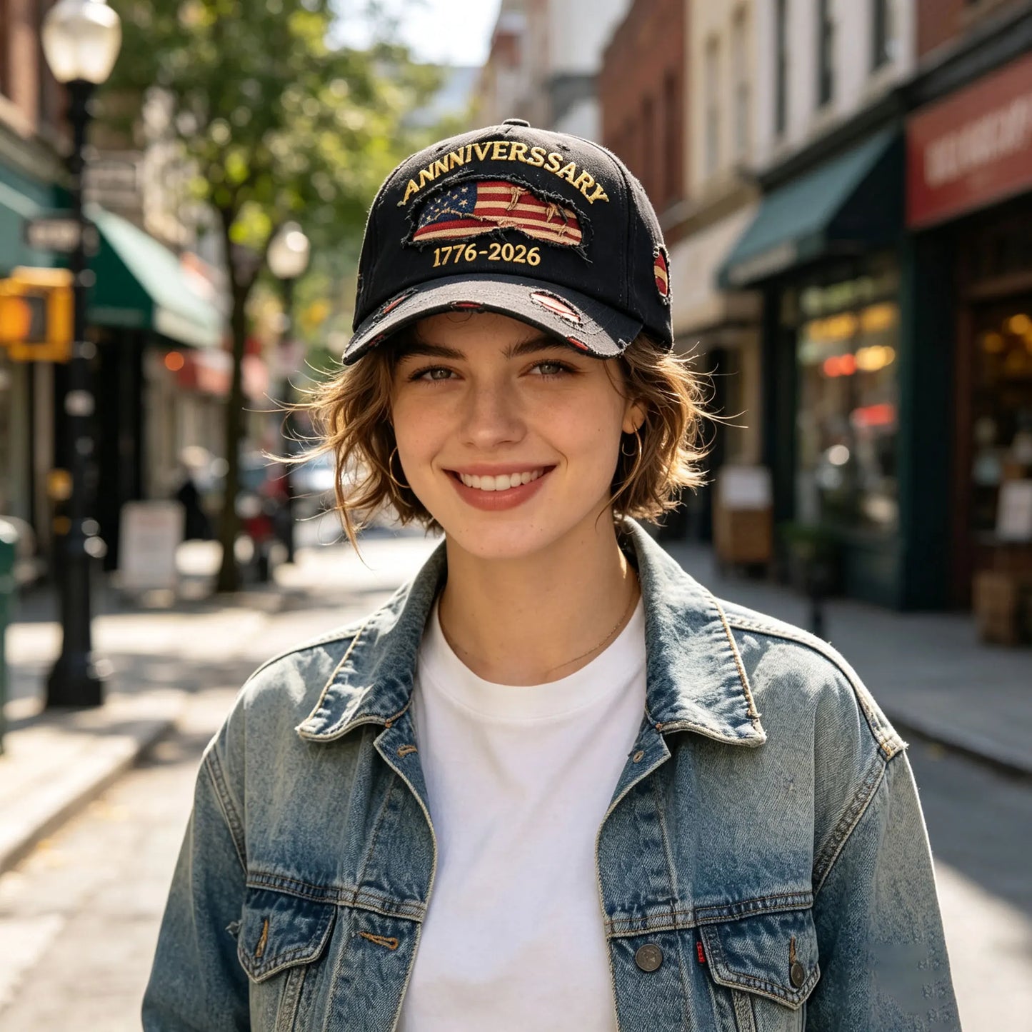 Vintage Distressed American Flag Baseball Cap, 1776-2026 250th Anniversary USA Patriotic Hat, Adjustable Curved Brim Washed Trucker Cap for Men Women