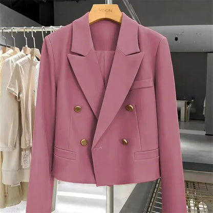 Autumn Elegant Office Lady Suits Blazer Stylish Women OL Work Blazer Casual Solid Crop Top Lapel Neck Long Sleeve Outwear 2025