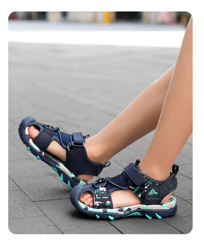 Kids Sandals Boys Breathable Anti-Slip Soft Sole Summer Beach Shoes Outdoor Lightweight Children Sandals with Adjustable Straps