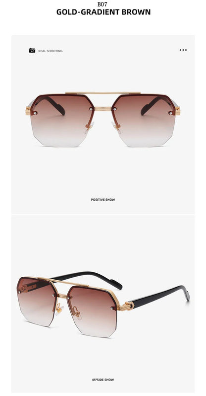 Semi-Rimless Sunglasses For Men Vacation Square Sunglasses Women Trendy Vintage Fashion Glasses Gafas De Sol Hombre Zonnebril